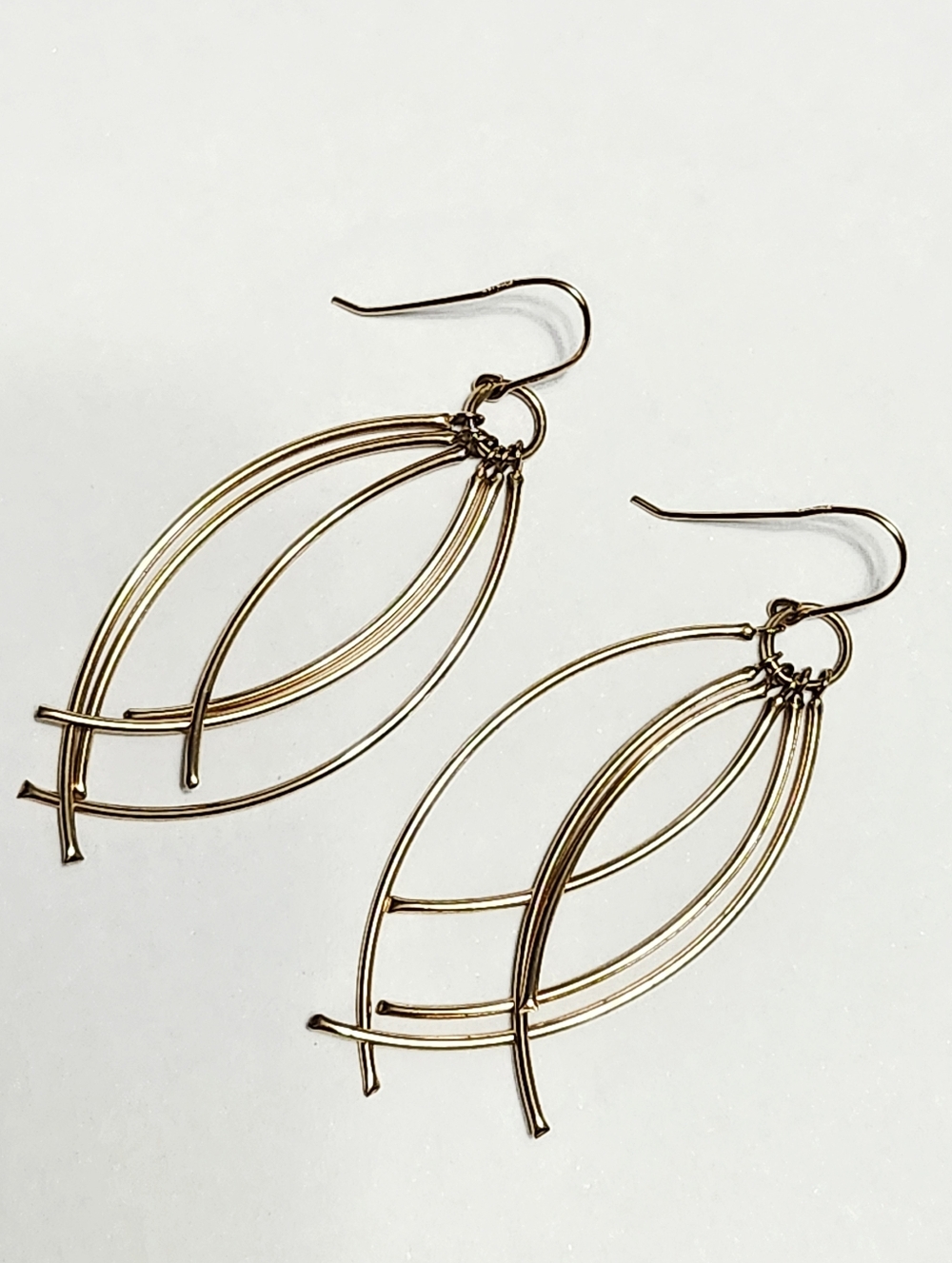 14K Gold Long Openwork Dangle Earrings 2.25" - Picture 6 of 9